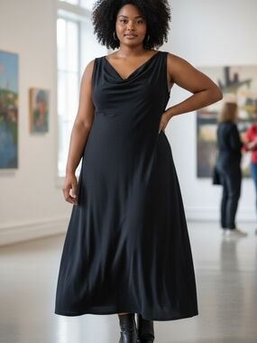 Peruvian Connection XL Navy Sabine Shift Dress Pima Cotton Bamboo Knit Cowl Neck